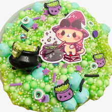 Load image into Gallery viewer, Kitty Cauldron crunch microfloam slime Halloween slime
